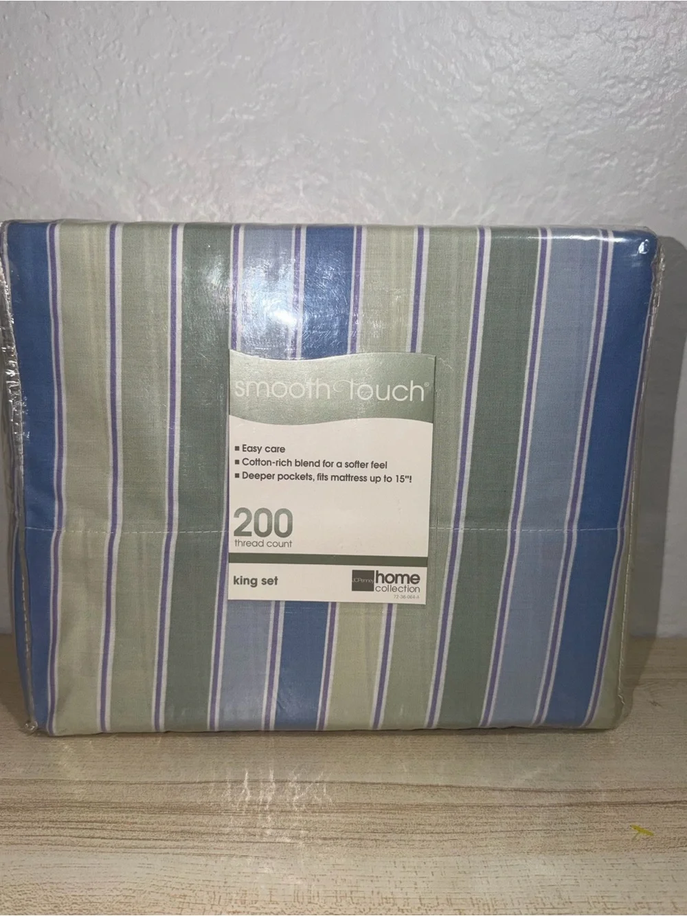 NWT JCPenney King Sheet Set 4 PC Bed Sheets Vintage Striped Bedding New
